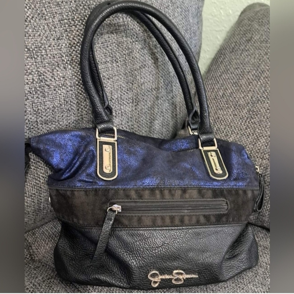 Jessica Simpson Black and Blue Shoulder Bags with Metallic Accents